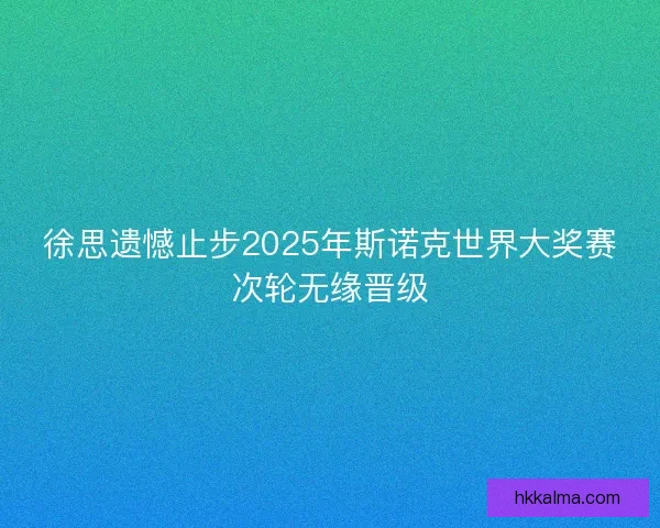 徐思遗憾止步2025年斯诺克世界大奖赛次轮无缘晋级